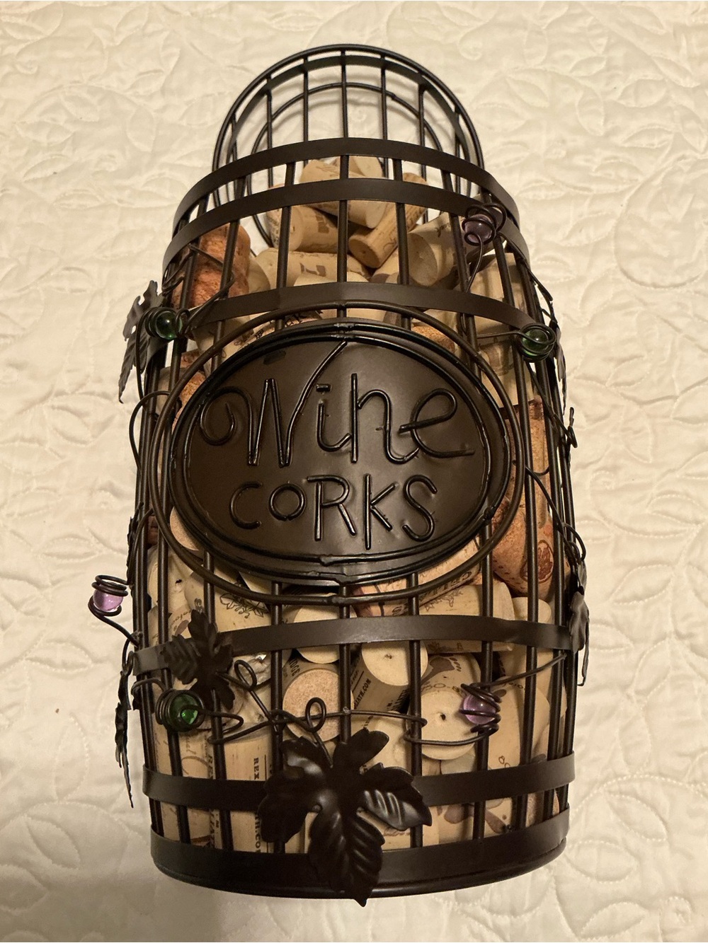 Decorative Wine Cork Holder - Dark Bronze Metal, includes corks.